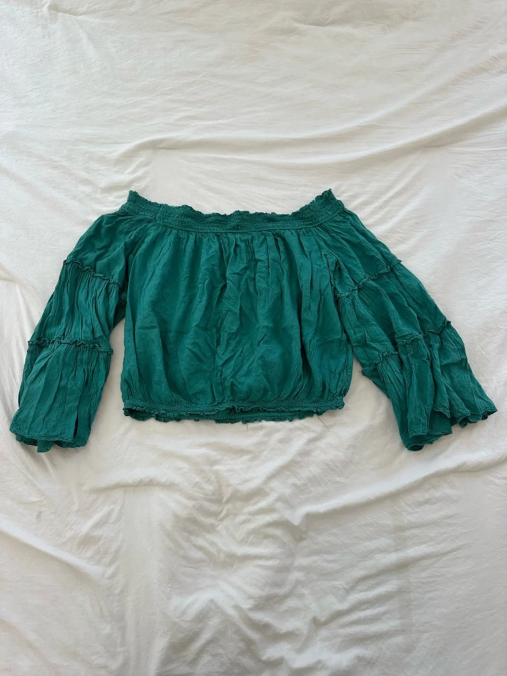 Free People Teal Off-Shoulder Boho Blouse